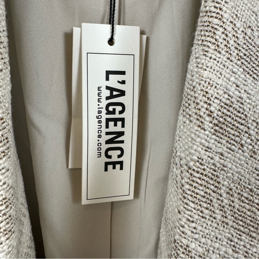 L’AGENCE Kenzie Double Breasted Blazer Shoulder Pads Ecru-Gold Check 16 NWT - Picture 8 of 13